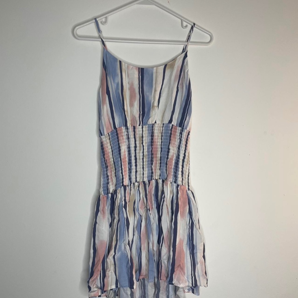 Striped Ruched Waist Beach Mini Dress